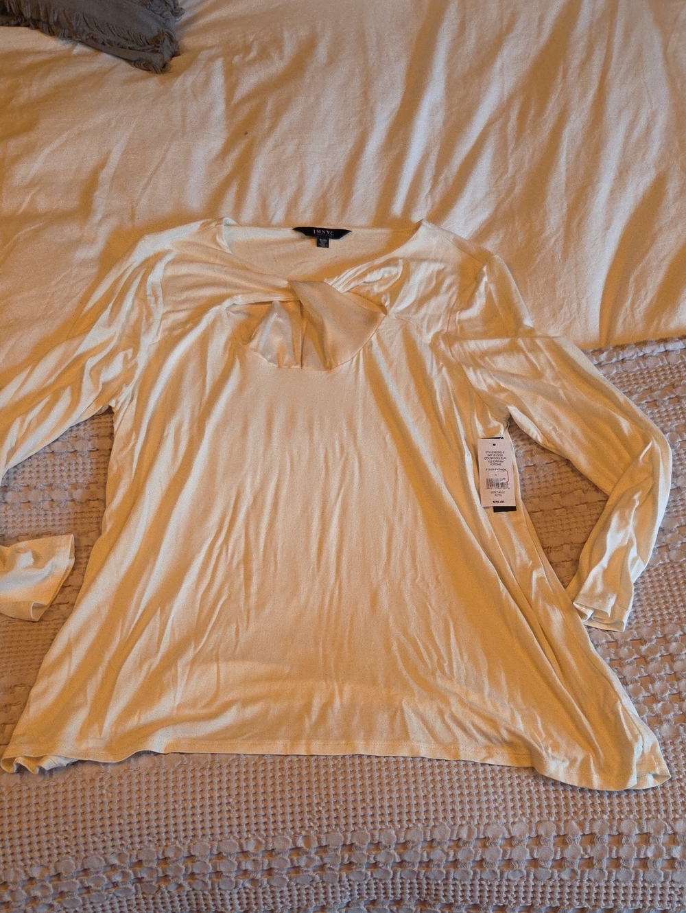 Cream Tie-Neck Long Sleeve Top